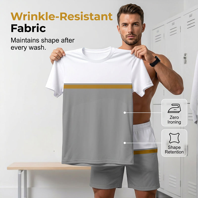 🏖️👕 Ensemble de sport d'été pour homme, color-block – T-shirt athlétique respirant et short à cordon de serrage, tenue 2 pièces