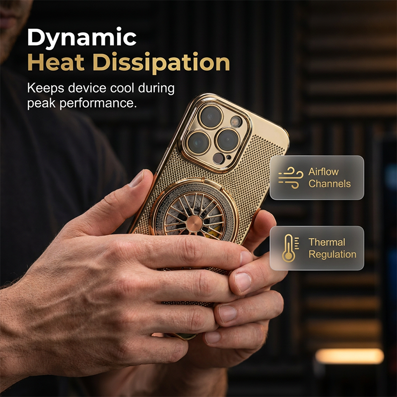 Coque de téléphone magnétique avec anneau rotatif et dissipation thermique