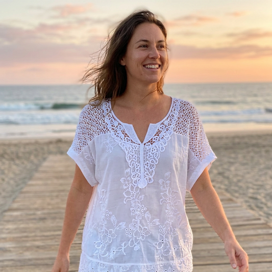 Top Col V À Broderie Dentelle Élégante pour Femme
