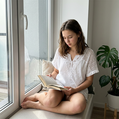 Top Col V À Broderie Dentelle Élégante pour Femme
