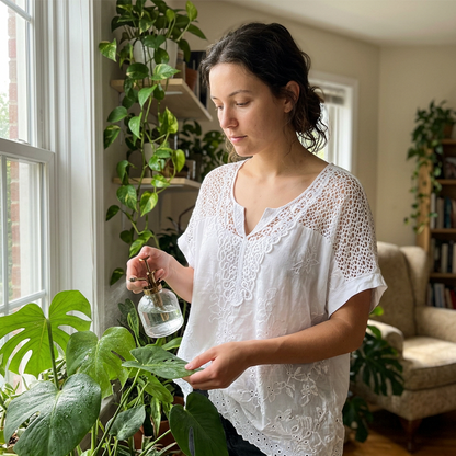 Top Col V À Broderie Dentelle Élégante pour Femme