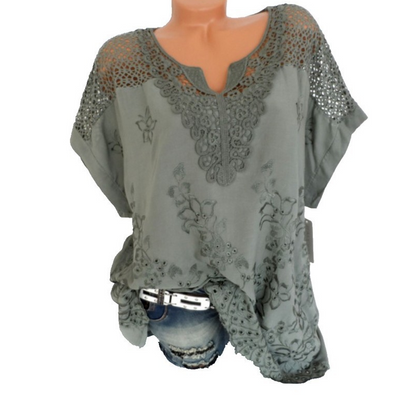 Top Col V À Broderie Dentelle Élégante pour Femme