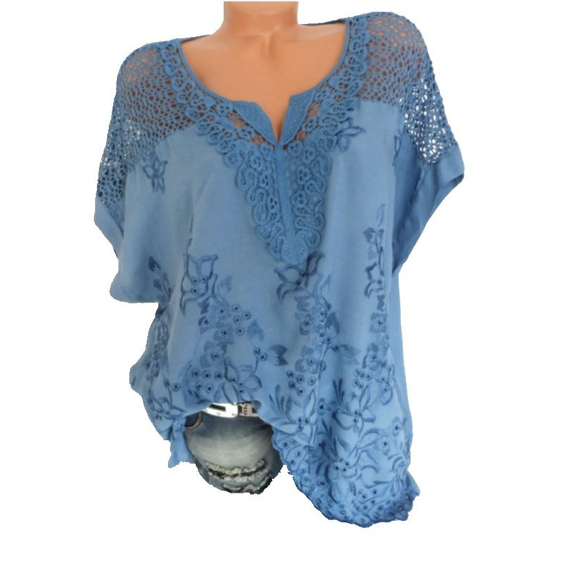 Top Col V À Broderie Dentelle Élégante pour Femme