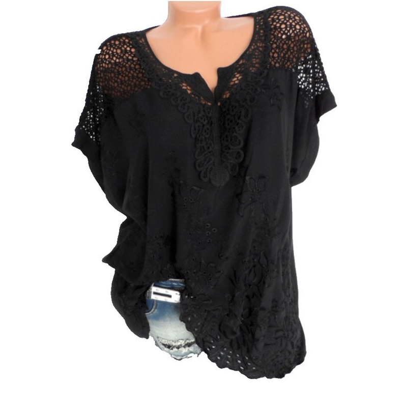 Top Col V À Broderie Dentelle Élégante pour Femme
