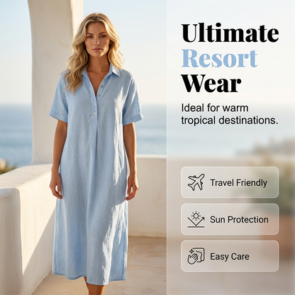 ☀️Robe chemise décontractée en lin mélangé pour femme – Un style naturel pour les journées ensoleillées✨