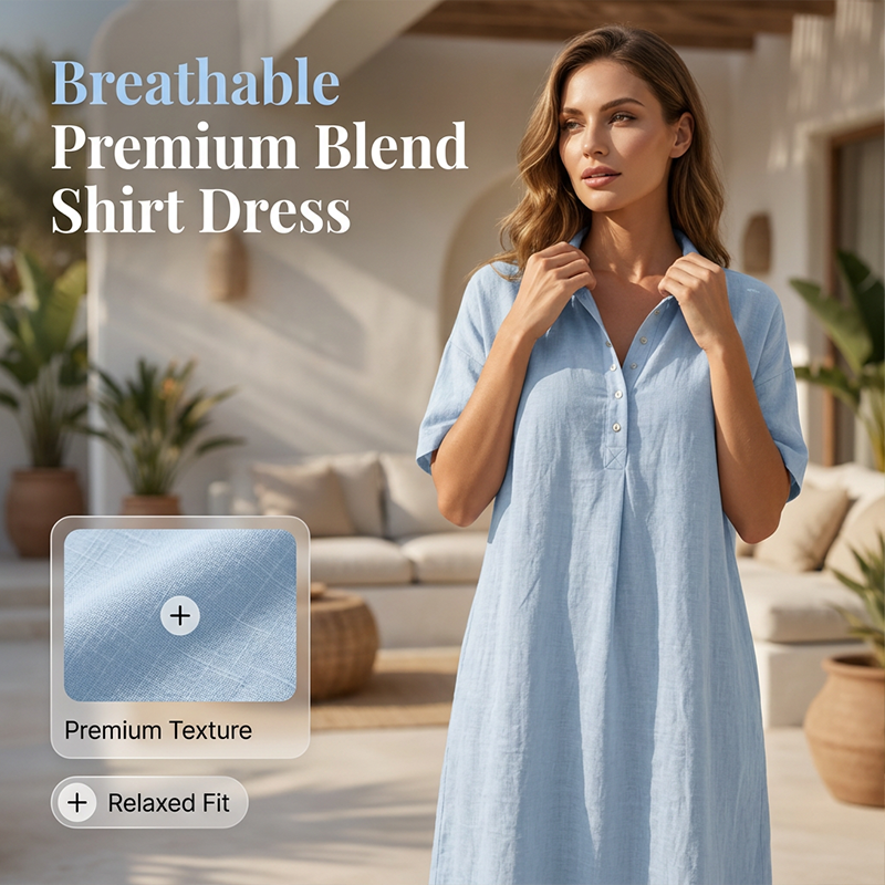 ☀️Robe chemise décontractée en lin mélangé pour femme – Un style naturel pour les journées ensoleillées✨