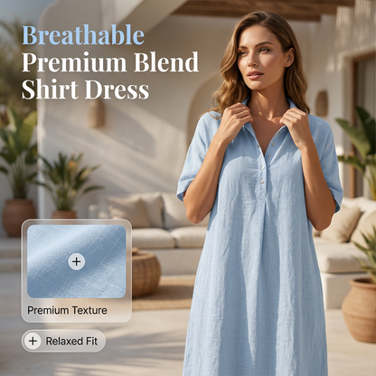 ☀️Robe chemise décontractée en lin mélangé pour femme – Un style naturel pour les journées ensoleillées✨