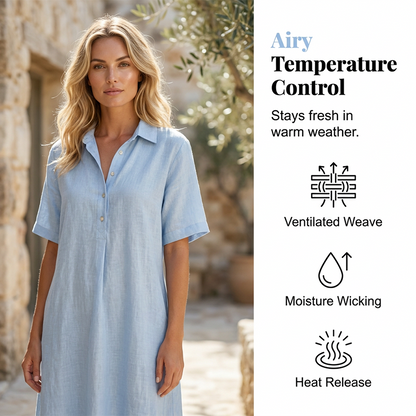 ☀️Robe chemise décontractée en lin mélangé pour femme – Un style naturel pour les journées ensoleillées✨