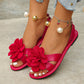 Sandales plates à fleurs pour femmes bride de cheville en métal chaussures d'été