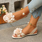 Sandales plates à fleurs pour femmes bride de cheville en métal chaussures d'été