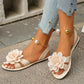Sandales plates à fleurs pour femmes bride de cheville en métal chaussures d'été