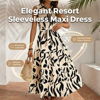 👗Robe longue sans manches, à col et ceinture, douce et confortable.