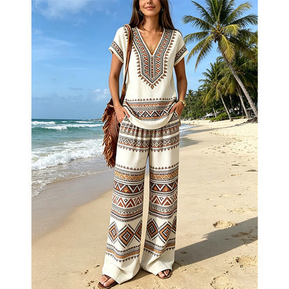 ⏳Spécial à durée limitée⏰Ensemble deux pièces pour femme : Haut imprimé et pantalon👚👖