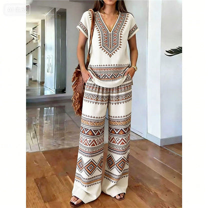 ⏳Spécial à durée limitée⏰Ensemble deux pièces pour femme : Haut imprimé et pantalon👚👖
