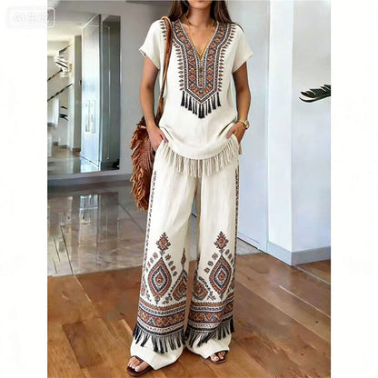 ⏳Spécial à durée limitée⏰Ensemble deux pièces pour femme : Haut imprimé et pantalon👚👖