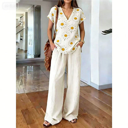 ⏳Spécial à durée limitée⏰Ensemble deux pièces pour femme : Haut imprimé et pantalon👚👖