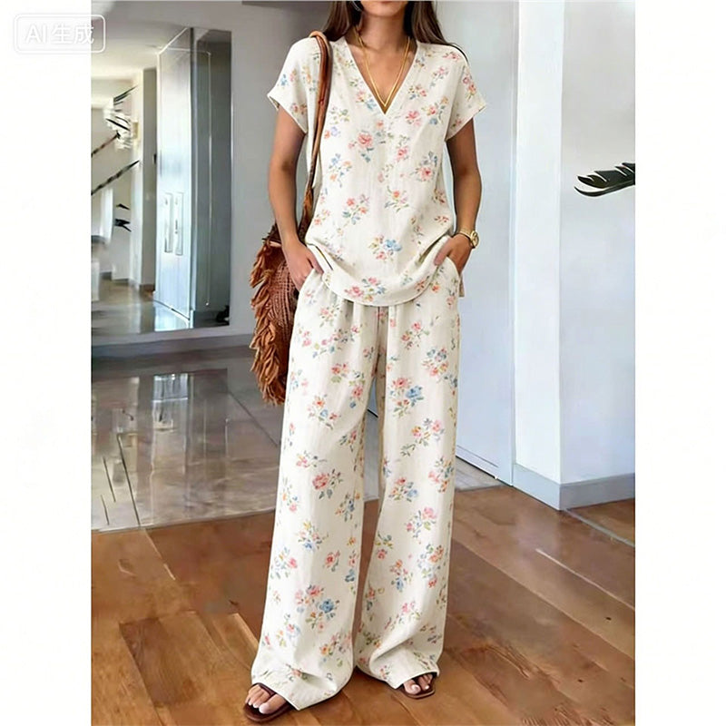 ⏳Spécial à durée limitée⏰Ensemble deux pièces pour femme : Haut imprimé et pantalon👚👖