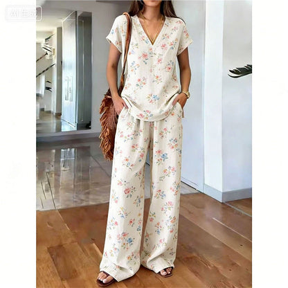 ⏳Spécial à durée limitée⏰Ensemble deux pièces pour femme : Haut imprimé et pantalon👚👖
