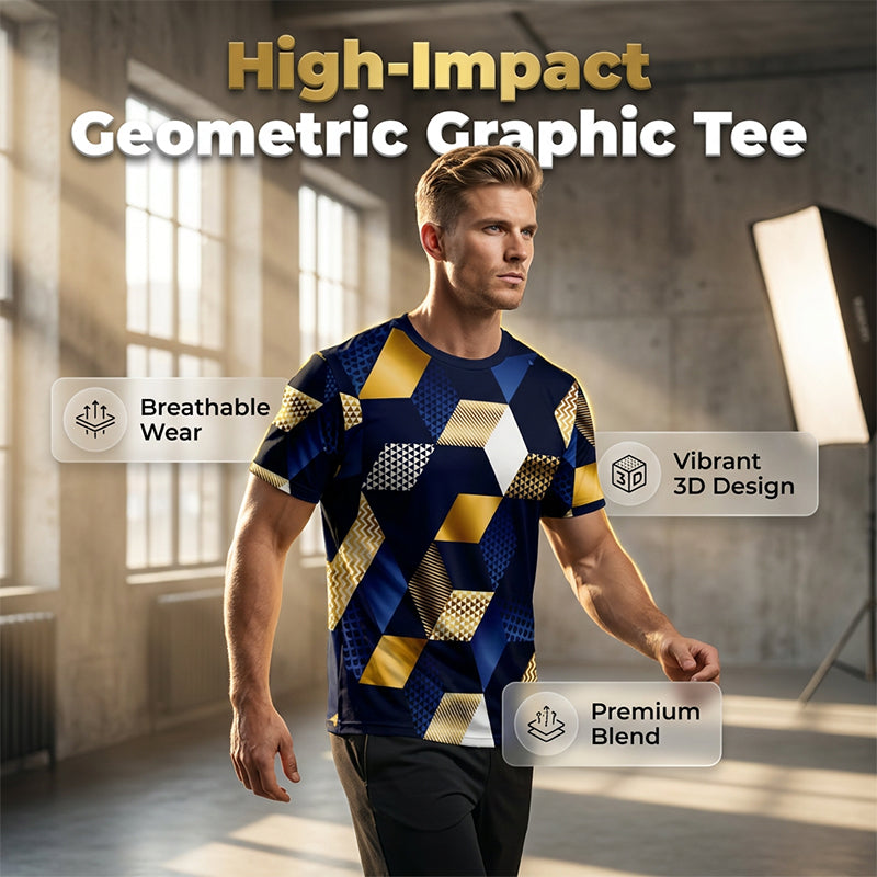T-shirt Homme Col Rond à Imprimé Géométrique 3D