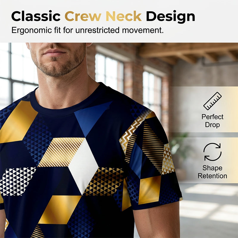 T-shirt Homme Col Rond à Imprimé Géométrique 3D