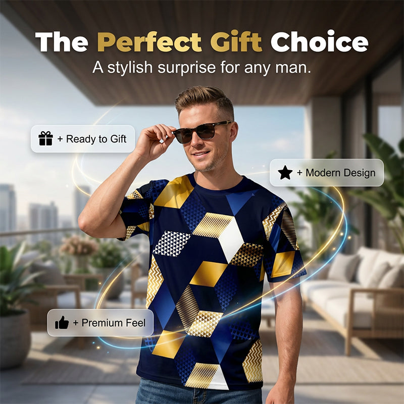 T-shirt Homme Col Rond à Imprimé Géométrique 3D