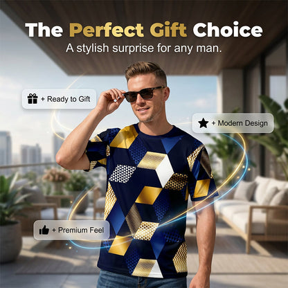 T-shirt Homme Col Rond à Imprimé Géométrique 3D