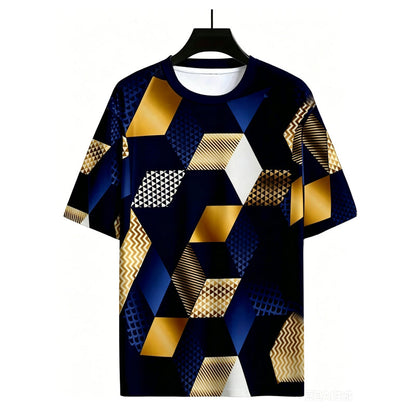 T-shirt Homme Col Rond à Imprimé Géométrique 3D