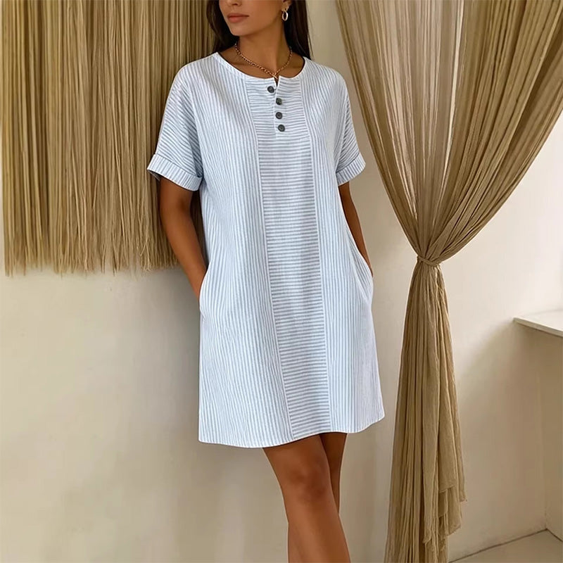 Robe t-shirt femme décontractée à rayures, manches courtes🔥