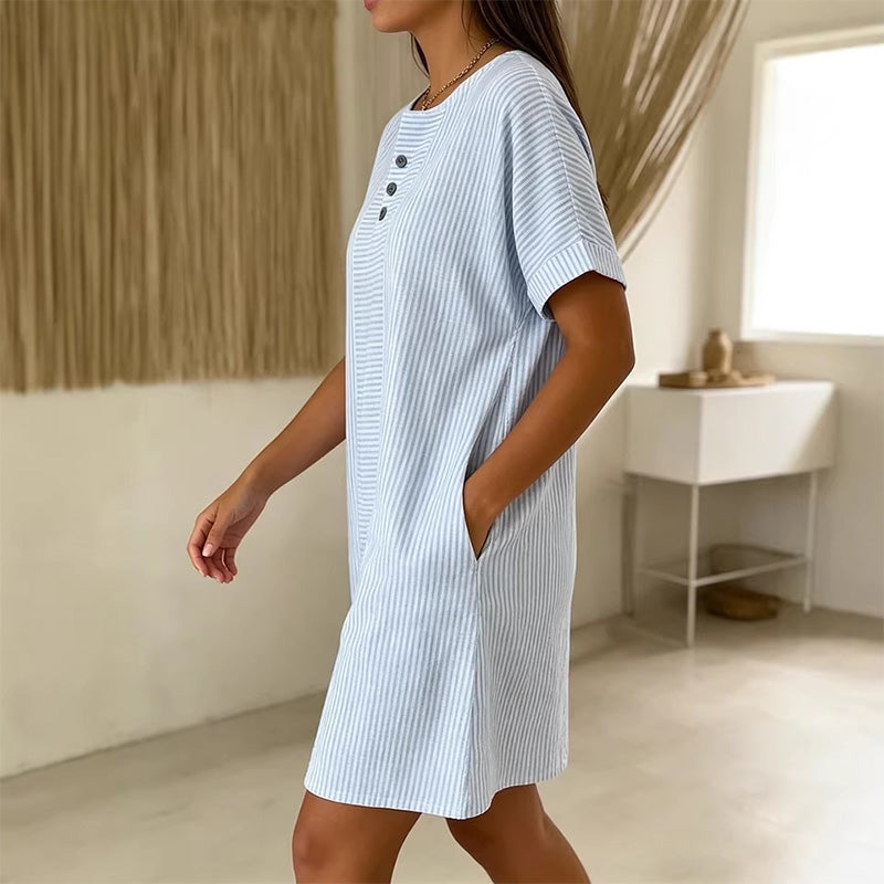 Robe t-shirt femme décontractée à rayures, manches courtes🔥