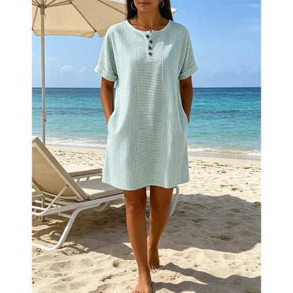 Robe t-shirt femme décontractée à rayures, manches courtes🔥