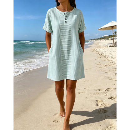 Robe t-shirt femme décontractée à rayures, manches courtes🔥