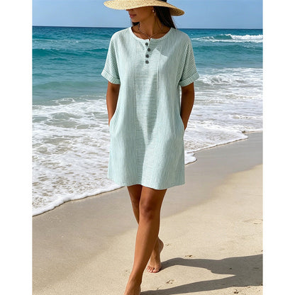 Robe t-shirt femme décontractée à rayures, manches courtes🔥
