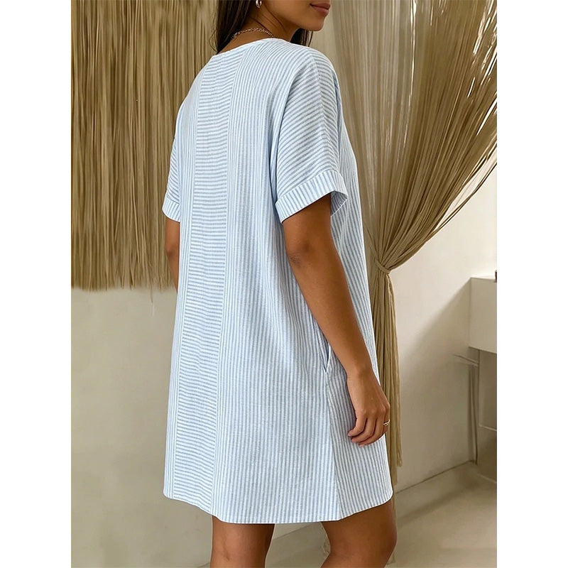 Robe t-shirt femme décontractée à rayures, manches courtes🔥