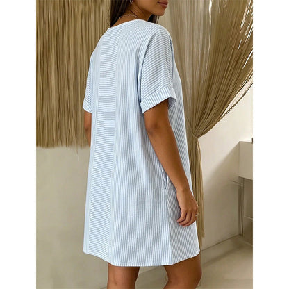 Robe t-shirt femme décontractée à rayures, manches courtes🔥