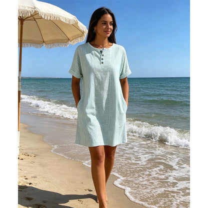 Robe t-shirt femme décontractée à rayures, manches courtes🔥