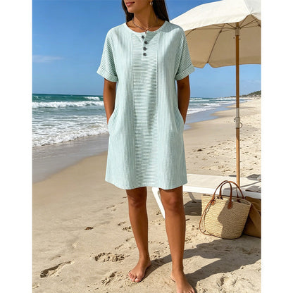 Robe t-shirt femme décontractée à rayures, manches courtes🔥
