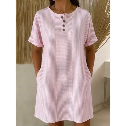 Robe t-shirt femme décontractée à rayures, manches courtes🔥