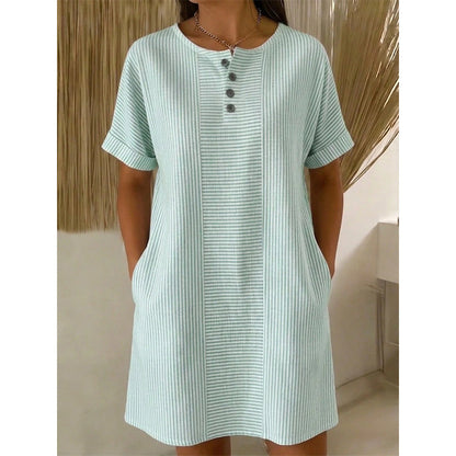 Robe t-shirt femme décontractée à rayures, manches courtes🔥