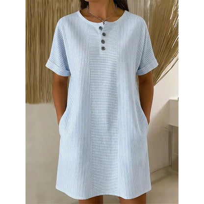 Robe t-shirt femme décontractée à rayures, manches courtes🔥