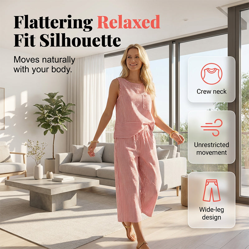 ⏳ Dernière heure – -50% se termine !  Ensemble deux pièces pour femme : tailleur rayé, pantalon large et haut ✨