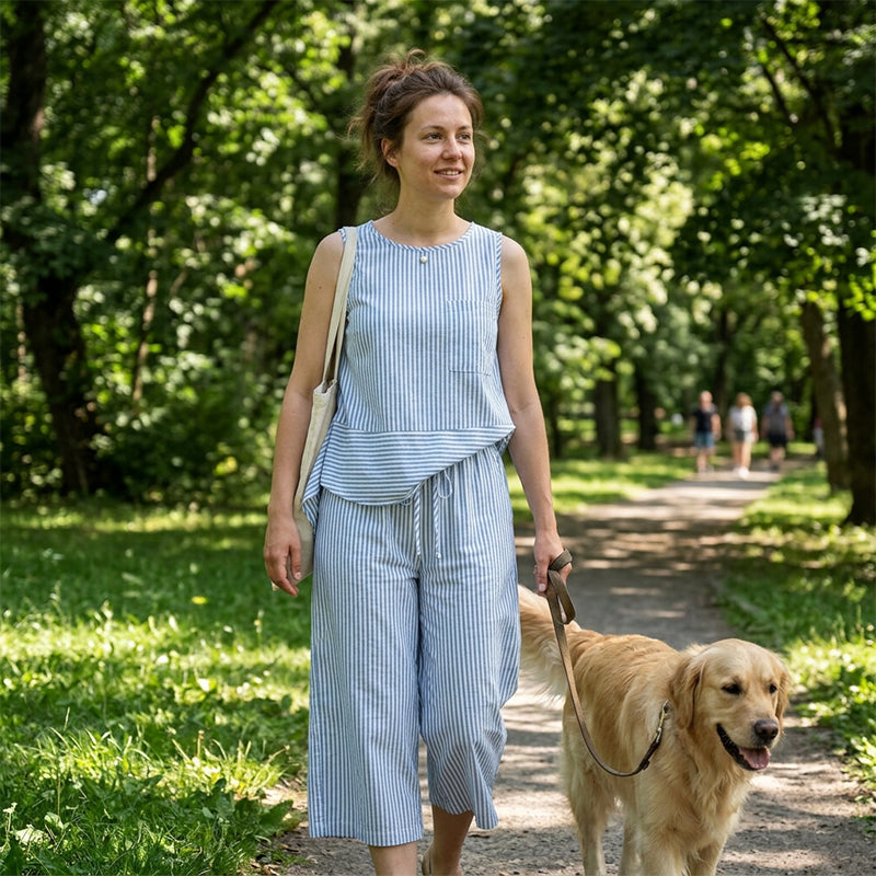 ⏳ Dernière heure – -50% se termine !  Ensemble deux pièces pour femme : tailleur rayé, pantalon large et haut ✨