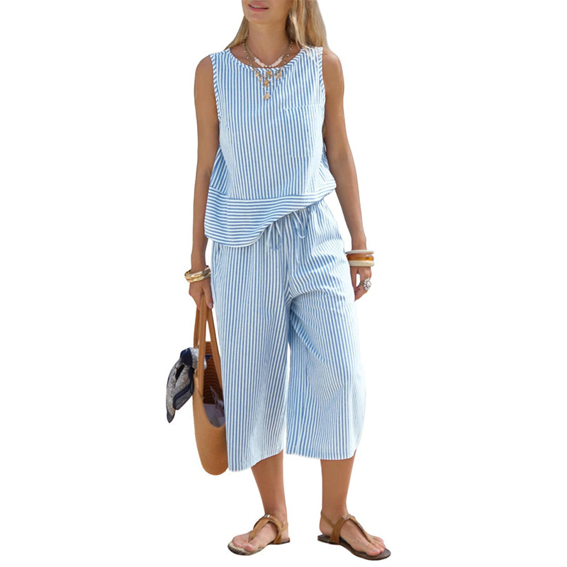 ⏳ Dernière heure – -50% se termine !  Ensemble deux pièces pour femme : tailleur rayé, pantalon large et haut ✨
