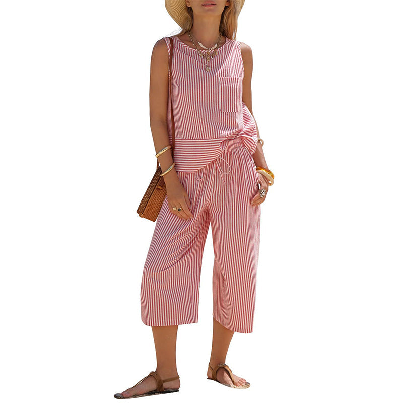 ⏳ Dernière heure – -50% se termine !  Ensemble deux pièces pour femme : tailleur rayé, pantalon large et haut ✨