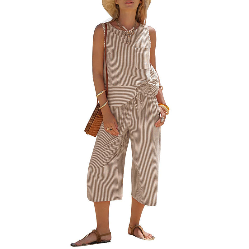 ⏳ Dernière heure – -50% se termine !  Ensemble deux pièces pour femme : tailleur rayé, pantalon large et haut ✨