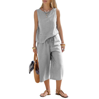 ⏳ Dernière heure – -50% se termine !  Ensemble deux pièces pour femme : tailleur rayé, pantalon large et haut ✨