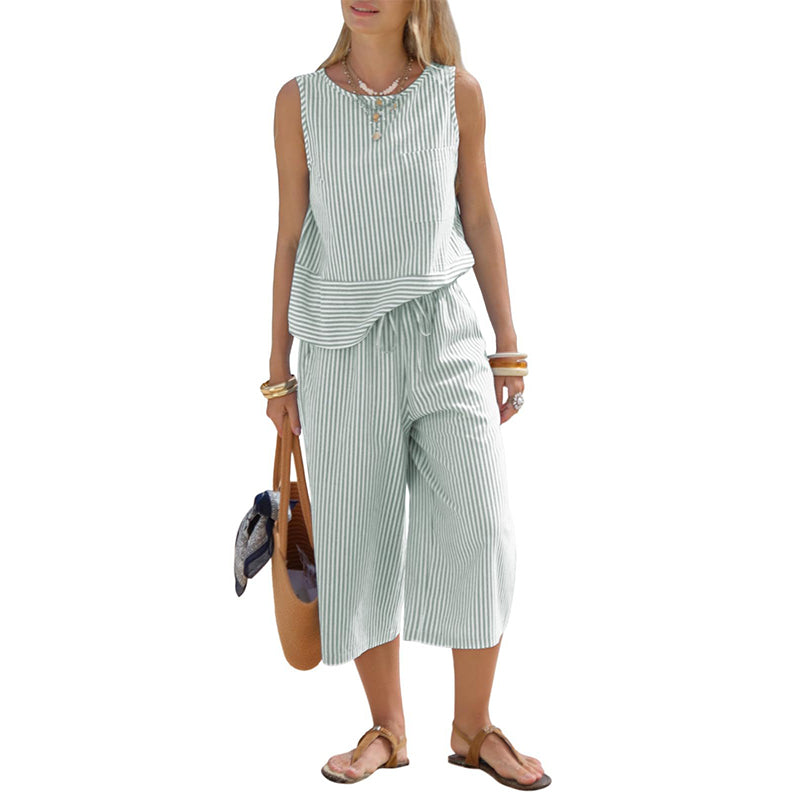 ⏳ Dernière heure – -50% se termine !  Ensemble deux pièces pour femme : tailleur rayé, pantalon large et haut ✨
