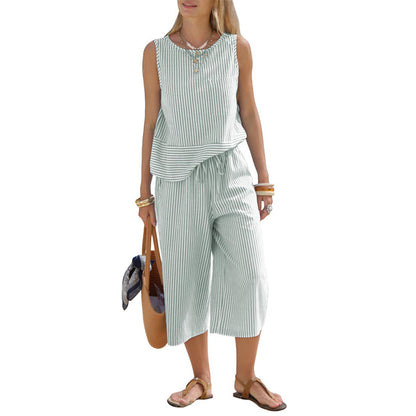 ⏳ Dernière heure – -50% se termine !  Ensemble deux pièces pour femme : tailleur rayé, pantalon large et haut ✨