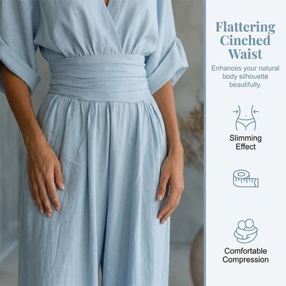 🌍 En vente sur tout le web ! Combinaison ample à taille haute et encolure en V pour femme