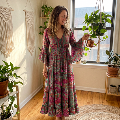 Robe longue fleurie bohème pour femme