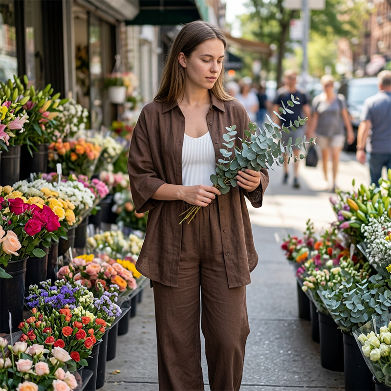 Ensemble deux pièces décontracté pour femme : chemise et pantalon, confortable et respirant ✨